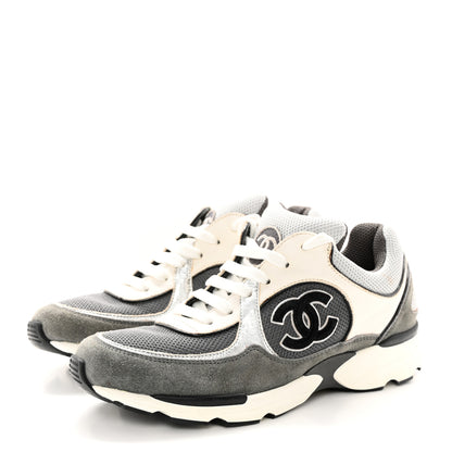 Chanel Mesh Suede Calfskin Womens CC Sneakers 37.5 Grey 3 of 14