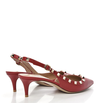 Valentino Garavani Pebbled Calfskin Rockstud Half D'Orsay Slingback 50mm Pumps 39.5 Rosso Valentino 4 of 9
