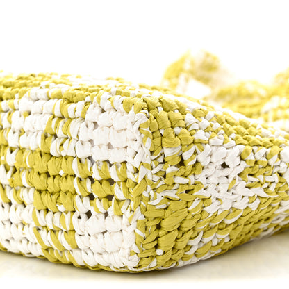 Prada Yarn Raffia Effect Crochet Embroidered Small Logo Tote Citron Yellow 9 of 9