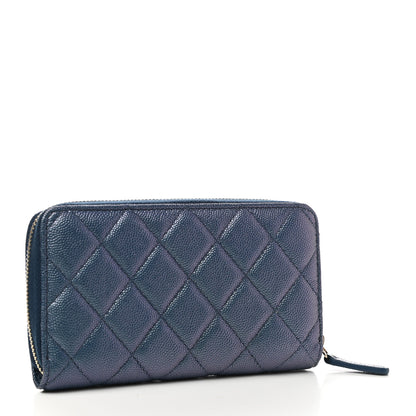 Chanel Iridescent Caviar Quilted Medium Zip Around Wallet Dark Blue 3 of 9