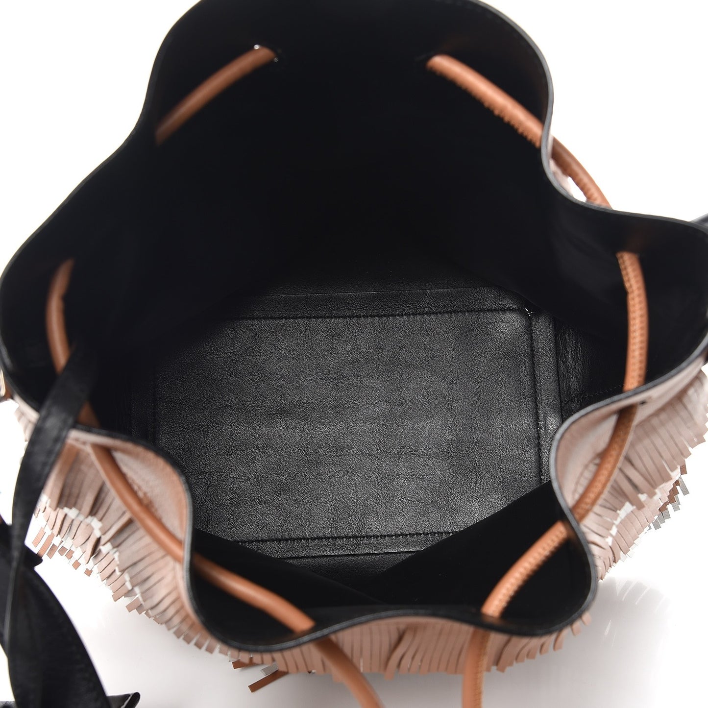 Calfskin Medium Fringe Bucket Bag Dune White