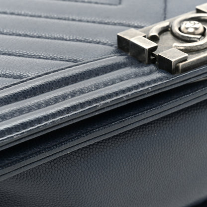 Chanel Caviar Chevron Quilted Medium Boy Flap Navy 13 of 19
