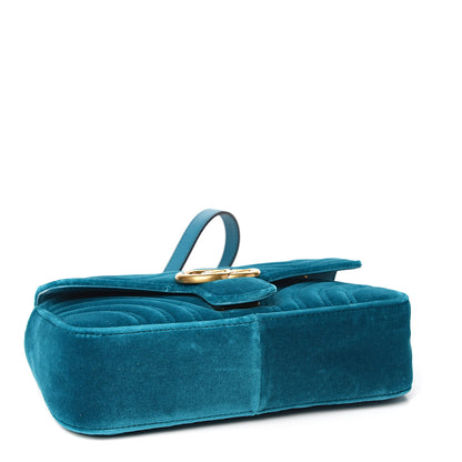 Gucci Velvet Matelasse Mini GG Marmont Shoulder Bag Pavone Cyan 3 of 9
