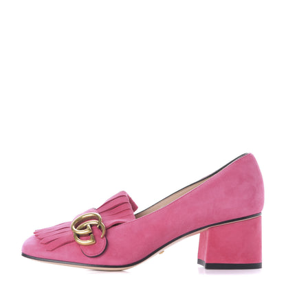Gucci Kid Scamosciato GG Marmont Fringe 50mm Loafer Pumps 36.5 Hot Pink 1 of 11