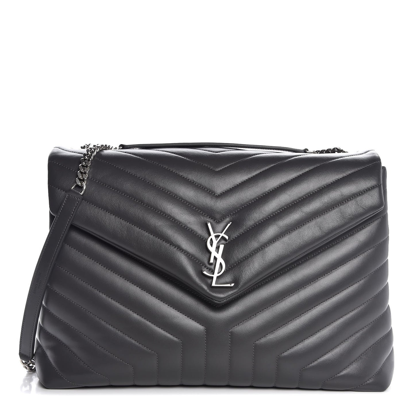 Calfskin Y Quilted Monogram Large Loulou Chain Satchel Grey