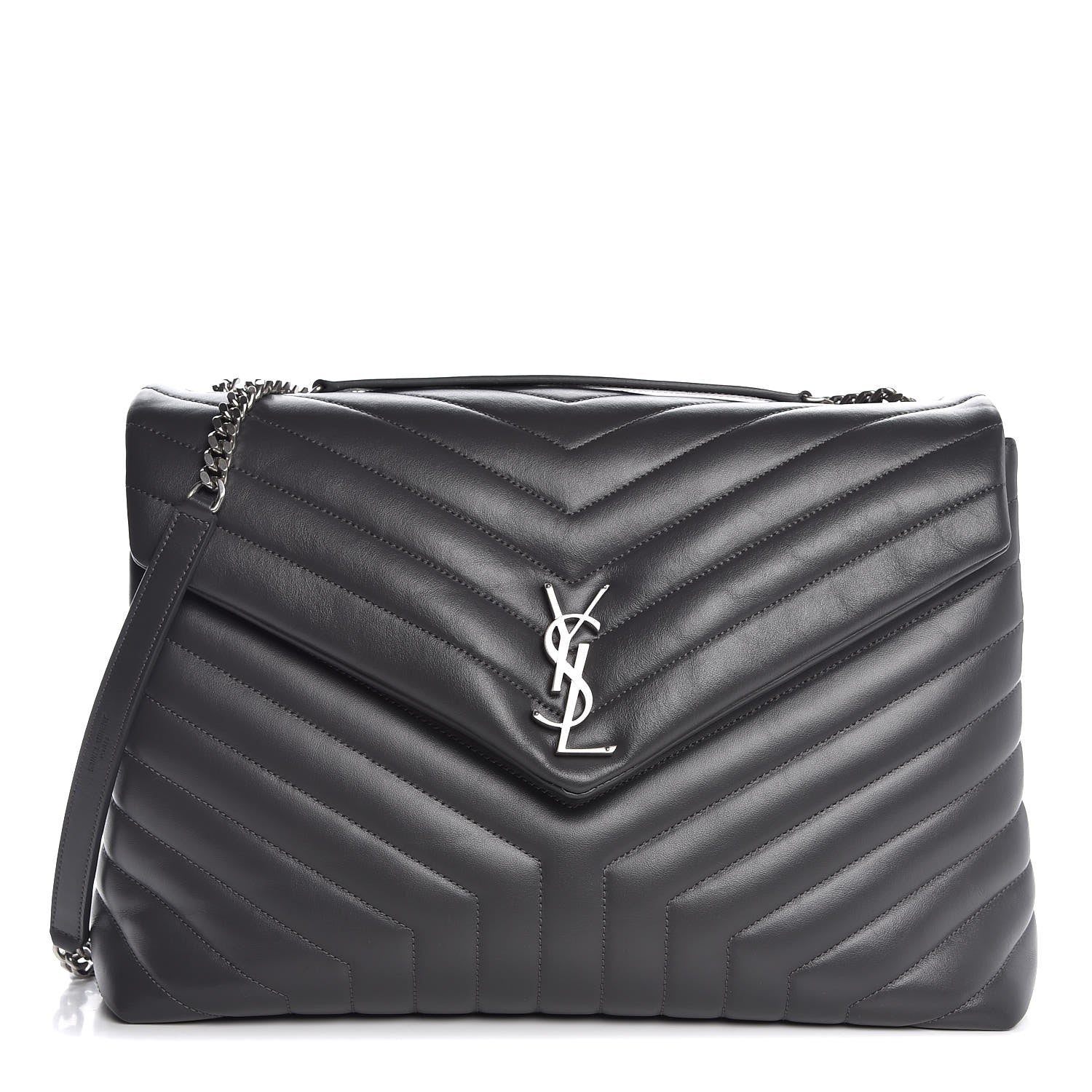 Saint Laurent Calfskin Y Quilted Monogram Large Loulou Chain Satchel Grey 1 of 8
