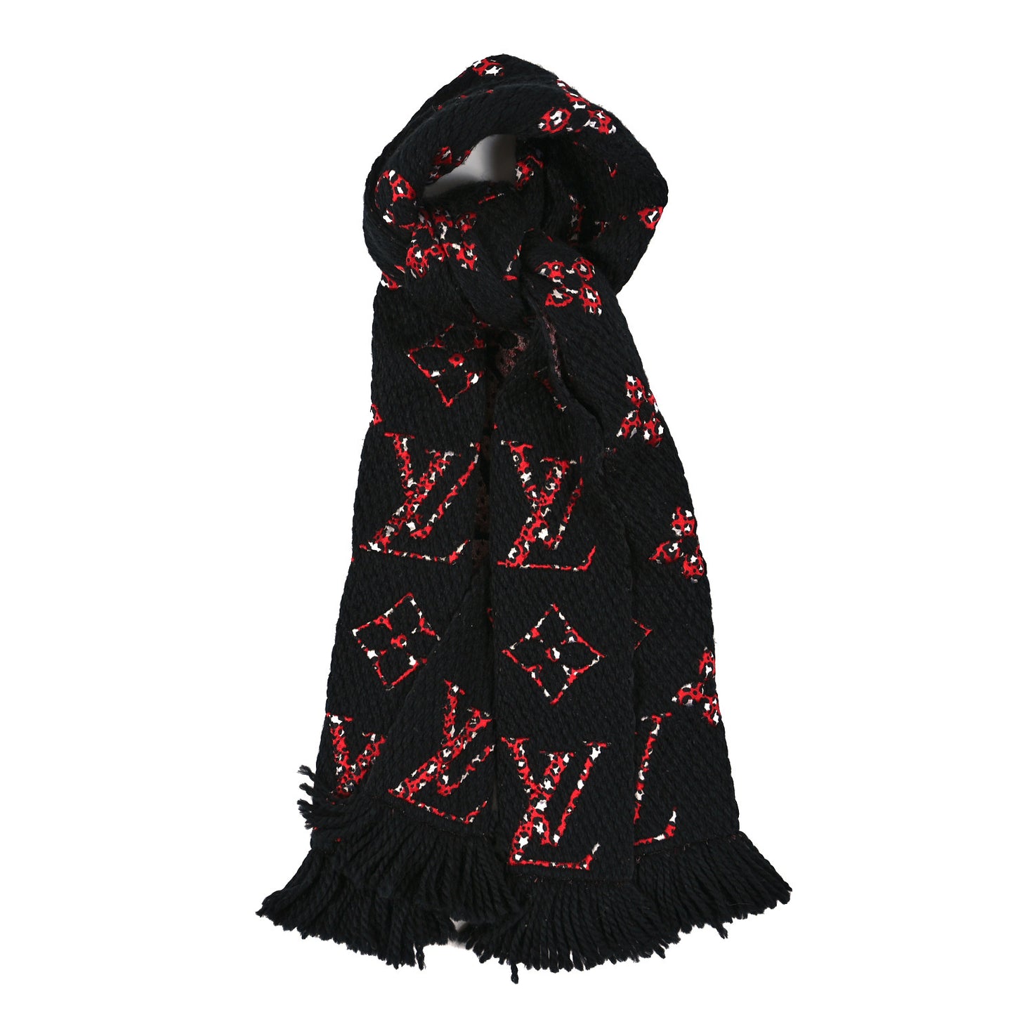 Wool Silk Monogram Giant Jungle Logomania Shine Scarf Black Red