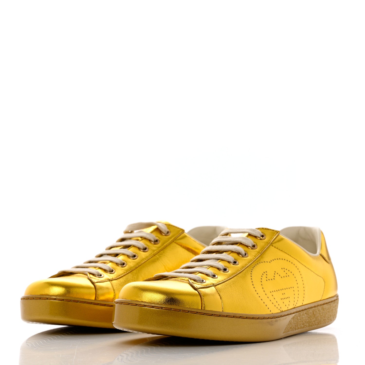 Gucci Metallic Nappa Interlocking G Perforated Mens Ace Sneakers 9 Oro Vecchio 3 of 9
