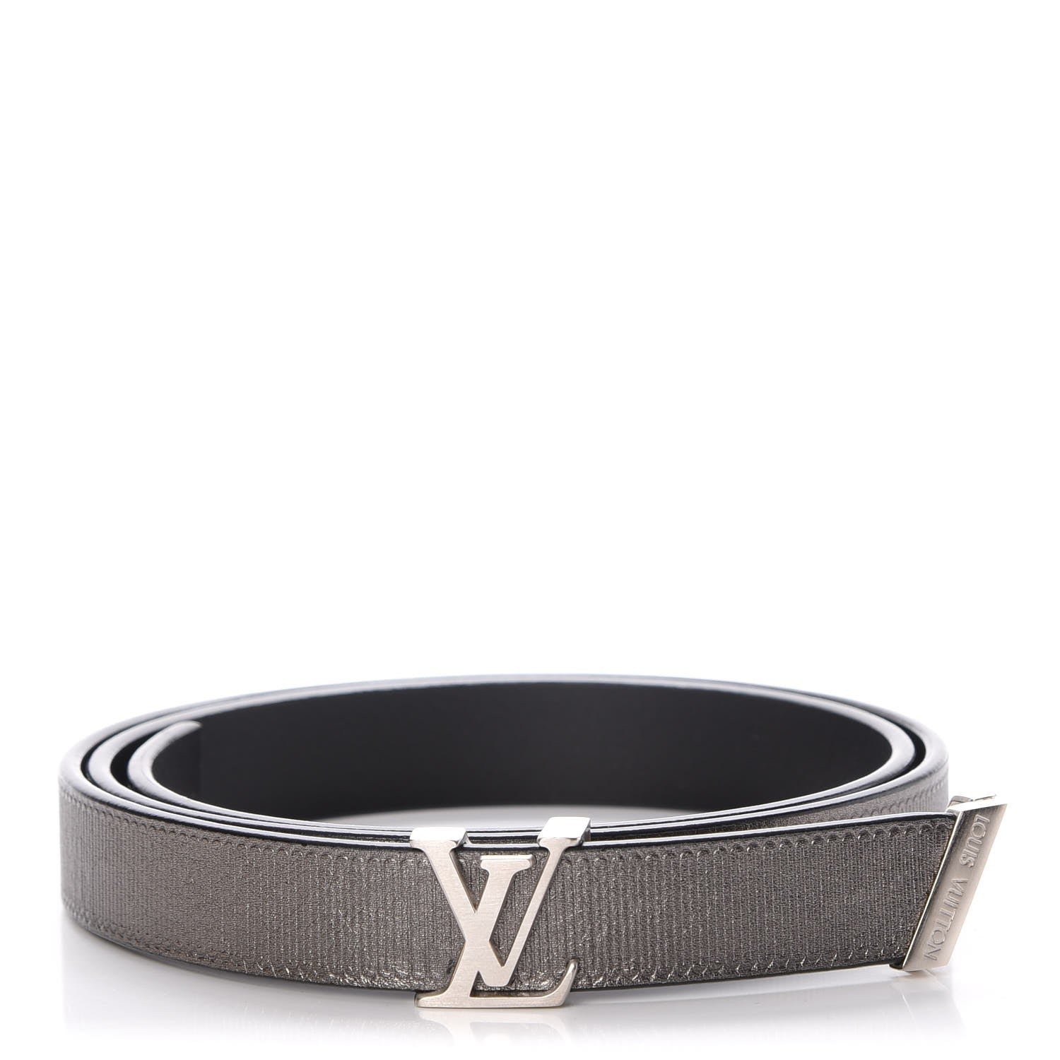 Louis Vuitton Calfskin Embossed 20MM LV Initiales Belt 80 32 Silver 1 of 9