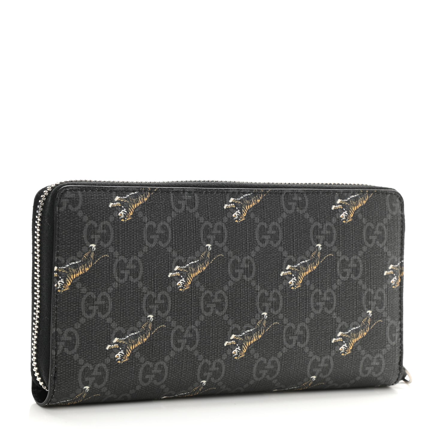 GG Supreme Monogram Tigers Zip Around Wallet Black Multicolor