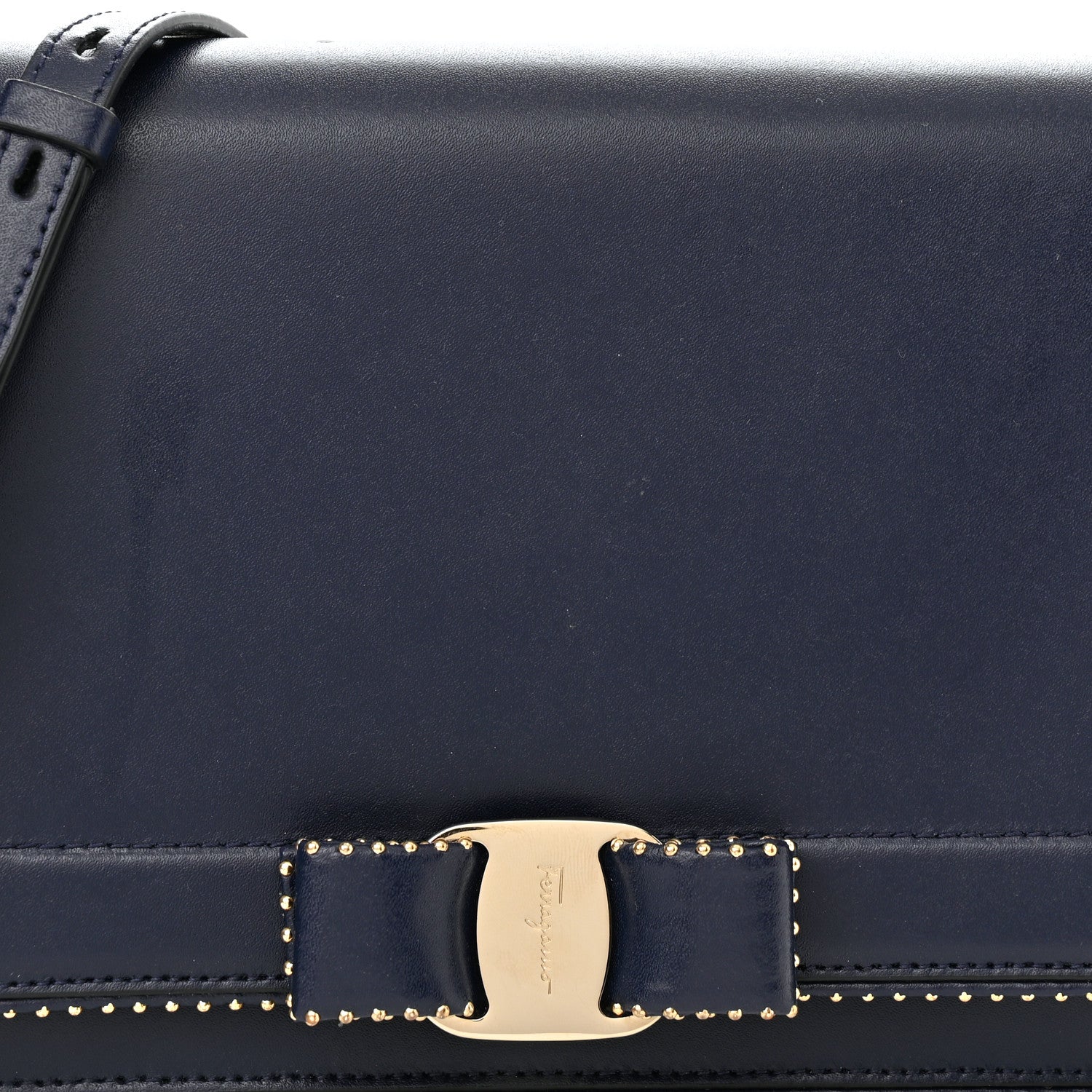 Salvatore Ferragamo Calfskin Studded Vara Bow Bag Navy Black 7 of 10