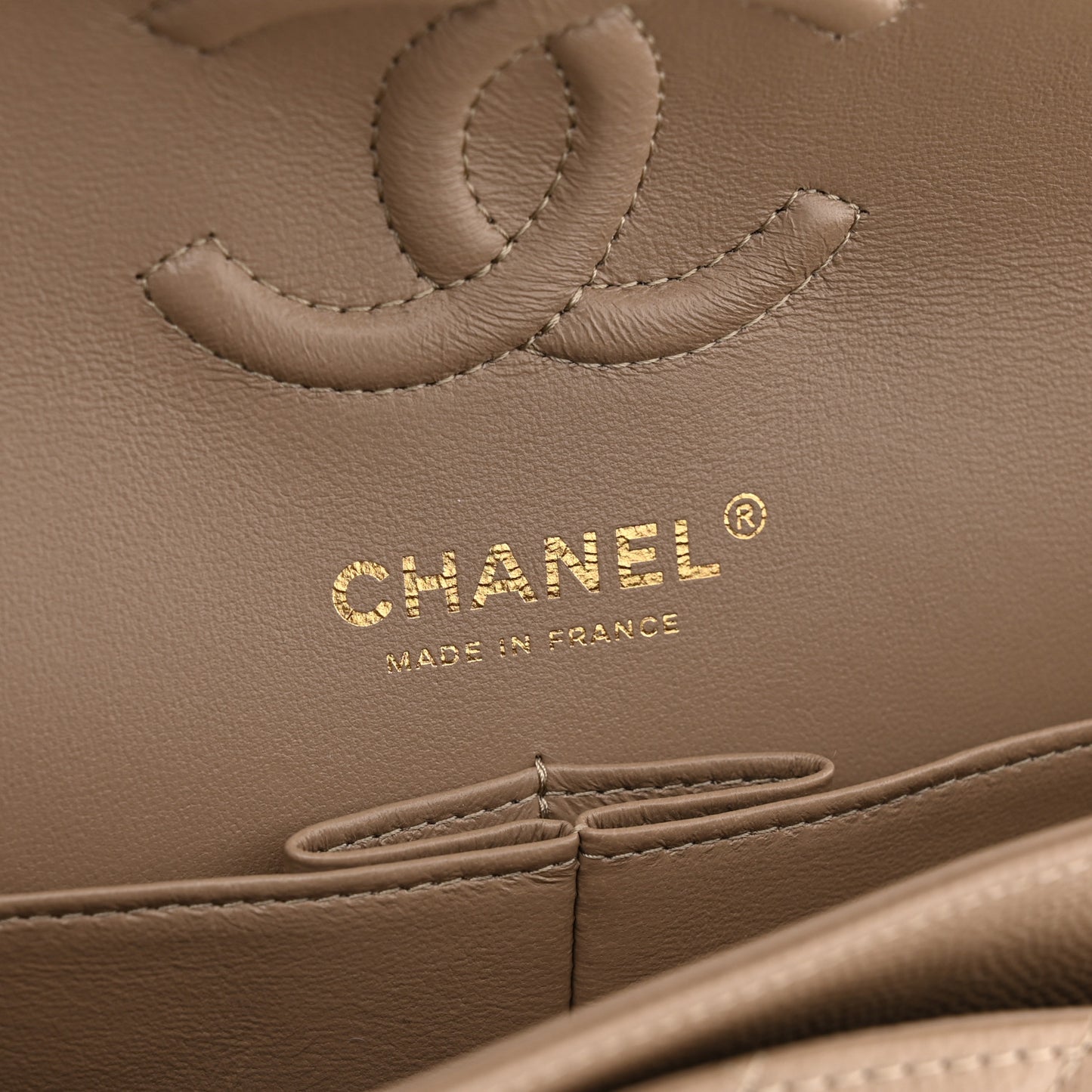 Caviar Quilted Small Double Flap Dark Beige