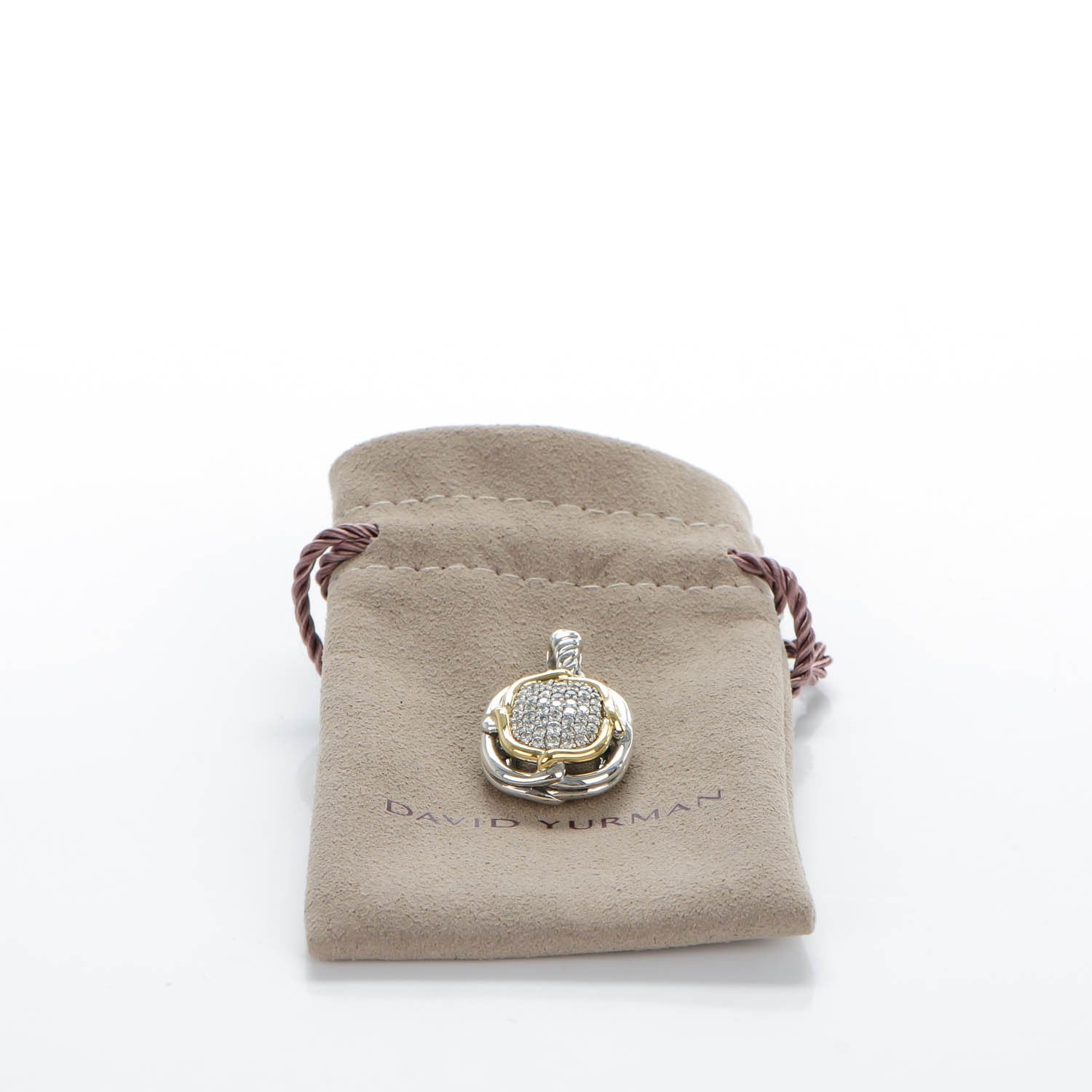 David Yurman Sterling Silver 18K Yellow Gold Pave Diamond 14mm Labyrinth Pendant 4 of 4