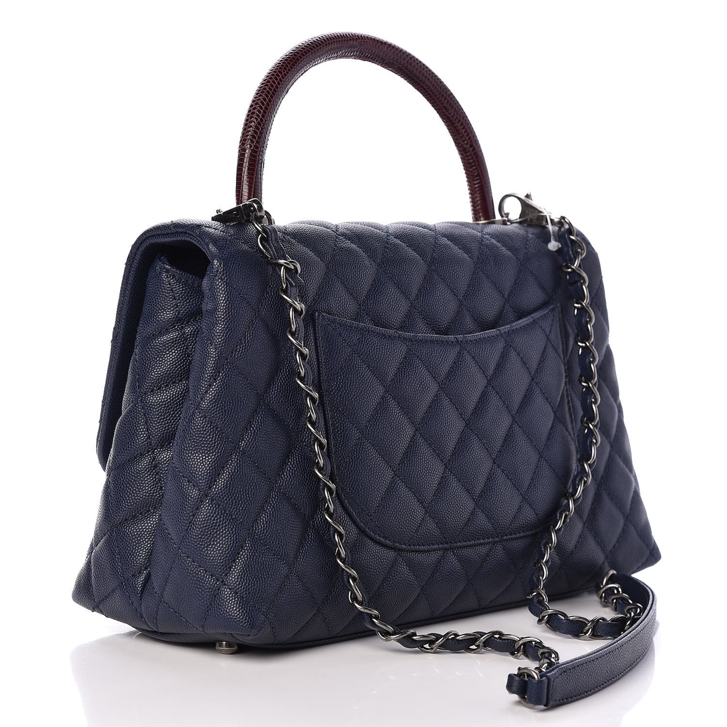 Caviar Lizard Quilted Small Coco Handle Flap Navy