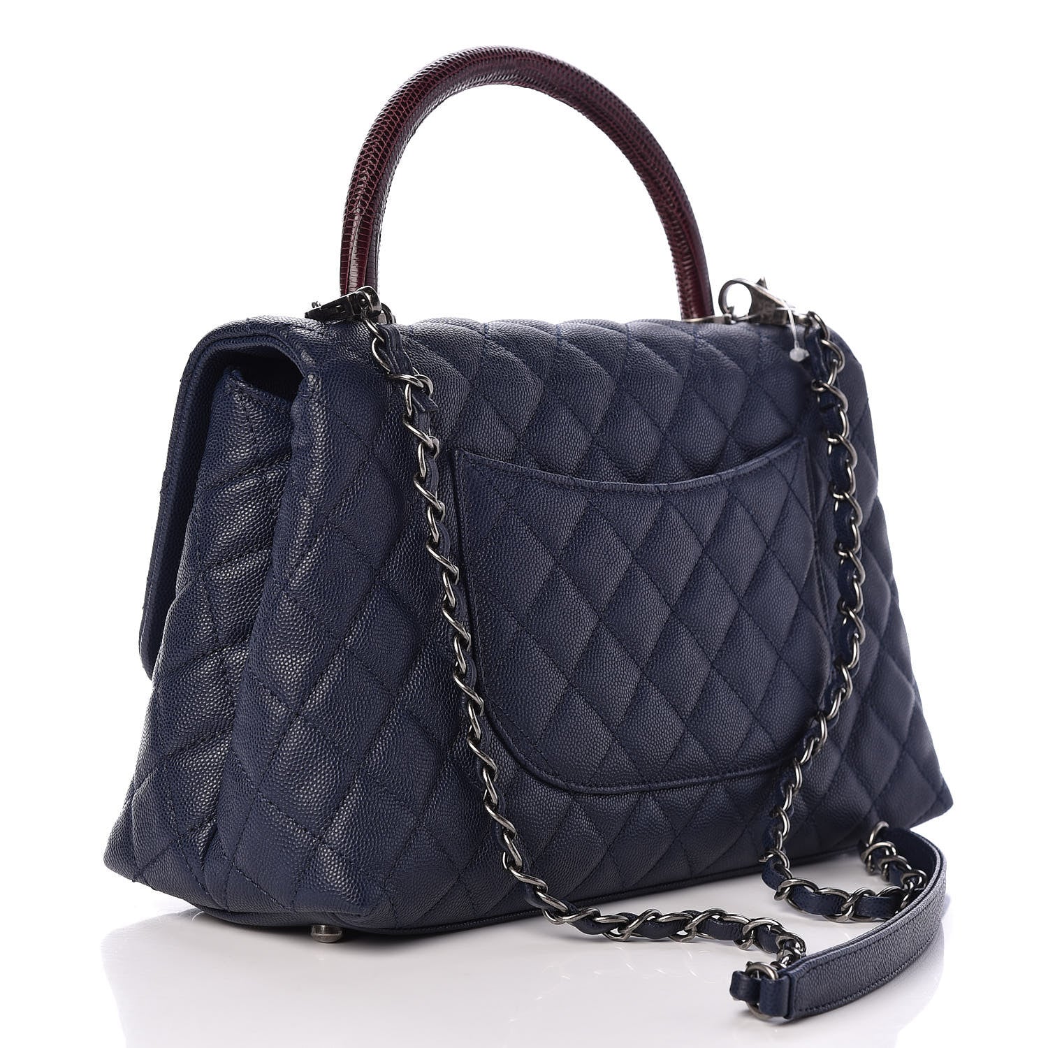 Chanel Caviar Lizard Quilted Small Coco Handle Flap Navy 3 of 9