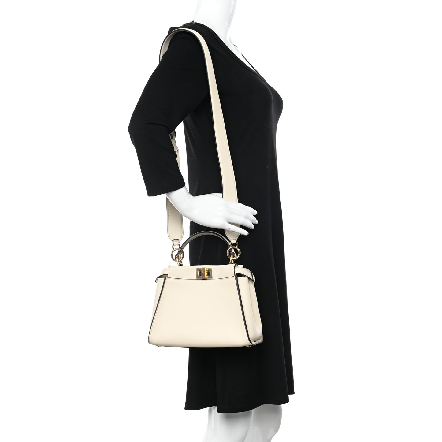 Vitello Seta Suede FF Mini Peekaboo Iconic Satchel Uovo Sigaro Marrone