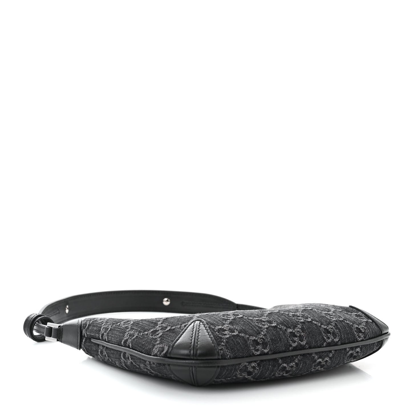 Jacquard Black Denim GG Monogram Horsebit Slim Small Shoulder Bag Black Grey