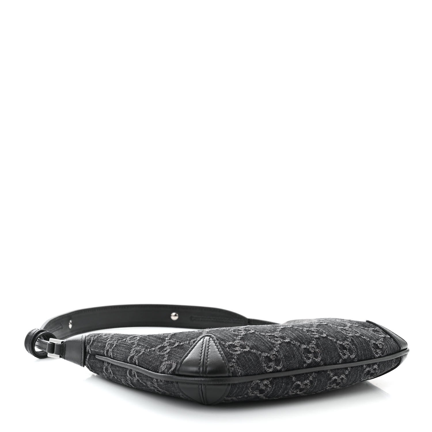 Gucci Jacquard Black Denim GG Monogram Horsebit Slim Small Shoulder Bag Black Grey 4 of 9