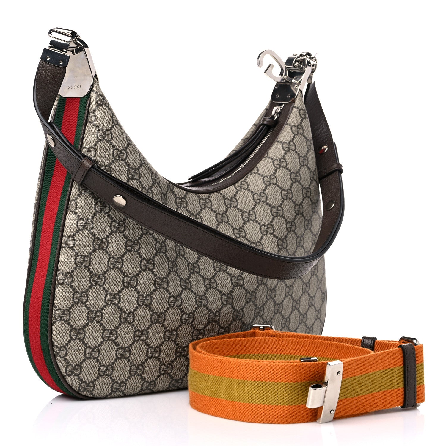 Gucci GG Supreme Monogram Textured Calfskin Web Large Attache Shoulder Bag Beige Ebony New Acero 3 of 12
