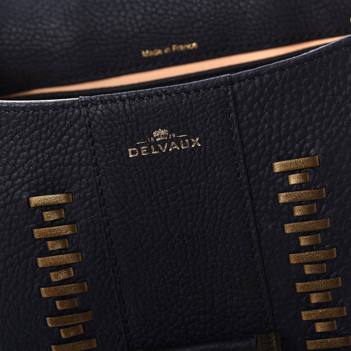 Crispy Calfskin Tribal Stitch Mini Brillant Satchel Black Bronze