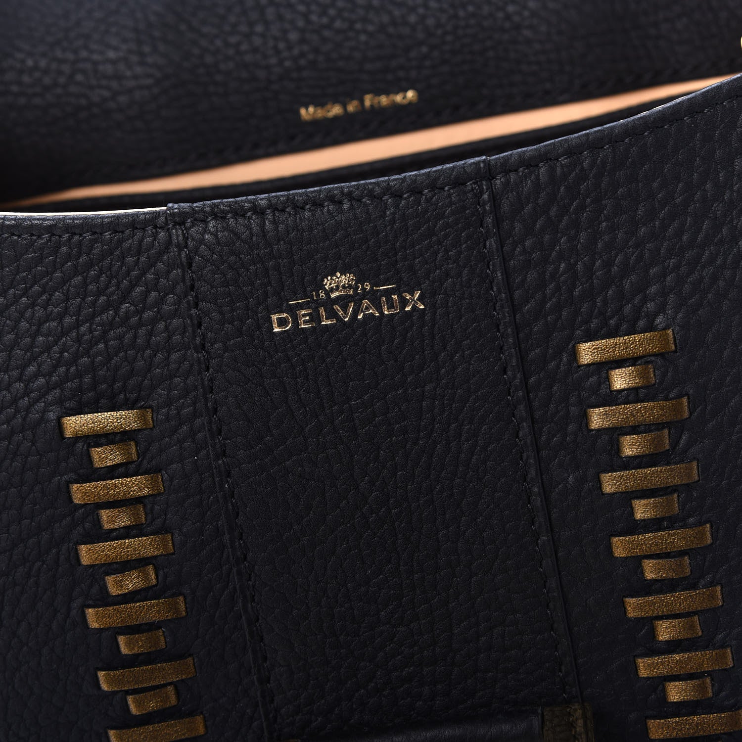 Delvaux Crispy Calfskin Tribal Stitch Mini Brillant Satchel Black Bronze 7 of 9