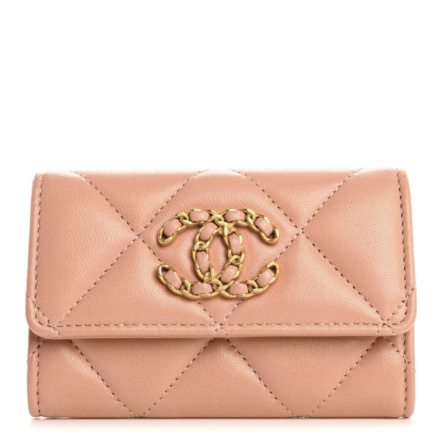 Chanel Lambskin Quilted Chanel 19 Flap Card Holder Beige 1 of 12