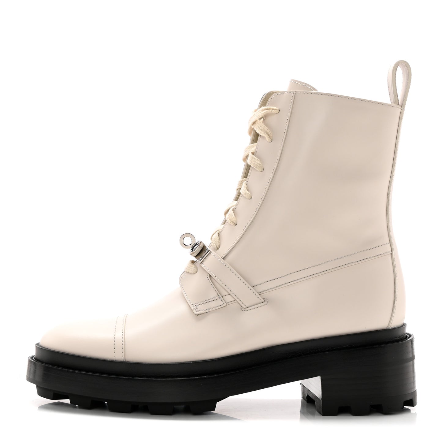 Glossed Calfskin Funk Ankle Boots 38.5 Beige Glaise