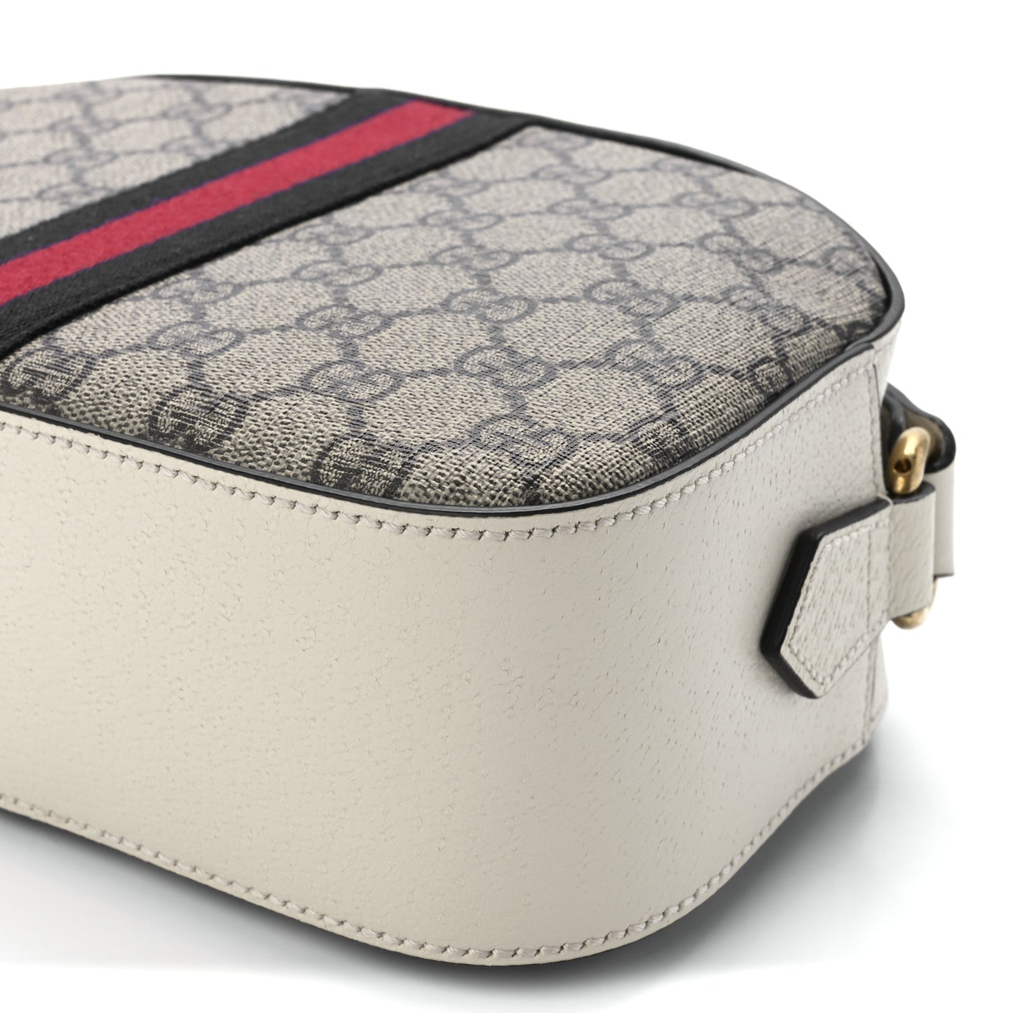 GG Supreme Monogram Textured Calfskin Web Small Ophidia Camera Bag Beige Ebony Mystic White