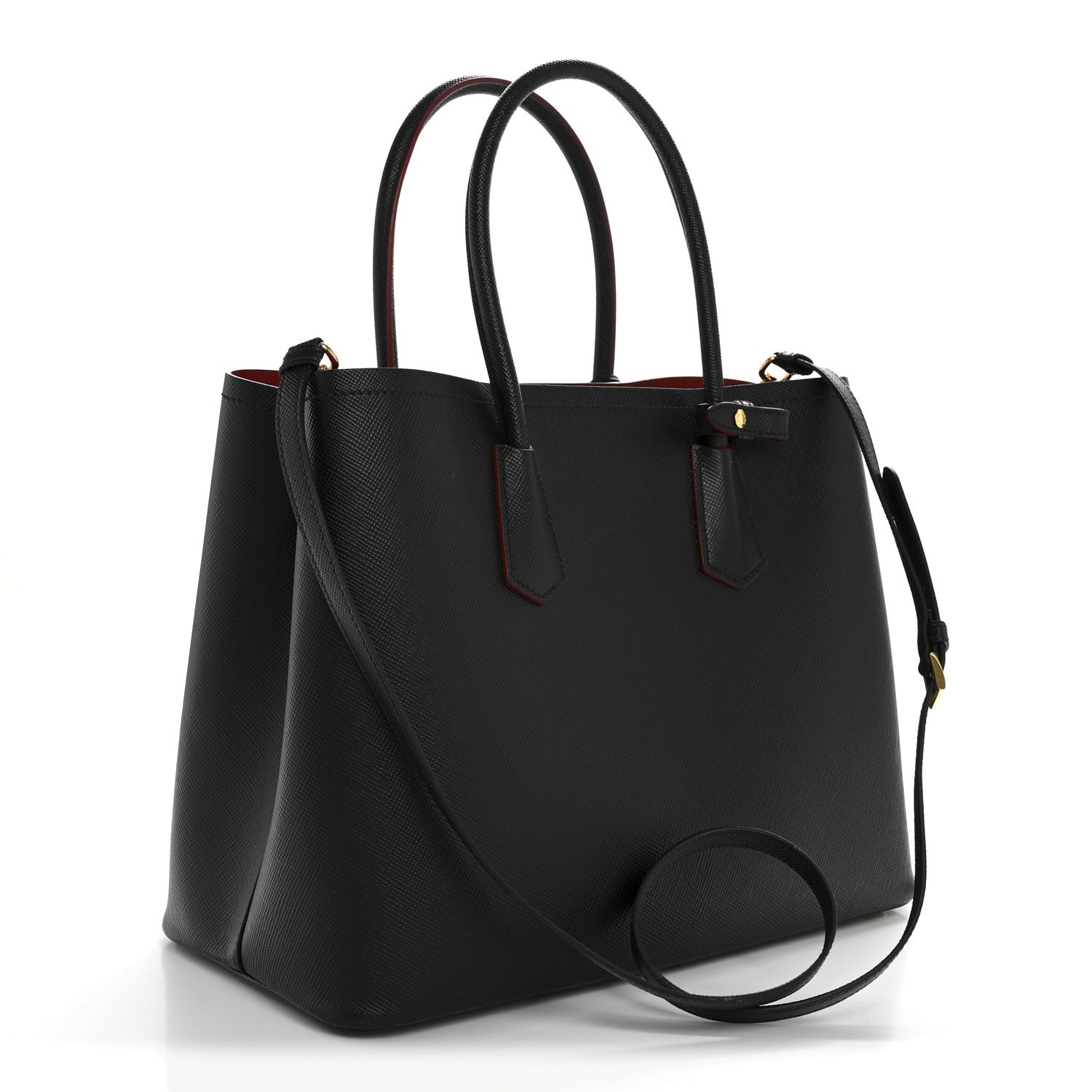Prada Saffiano Cuir Large Double Bag Black Fuoco 3 of 12