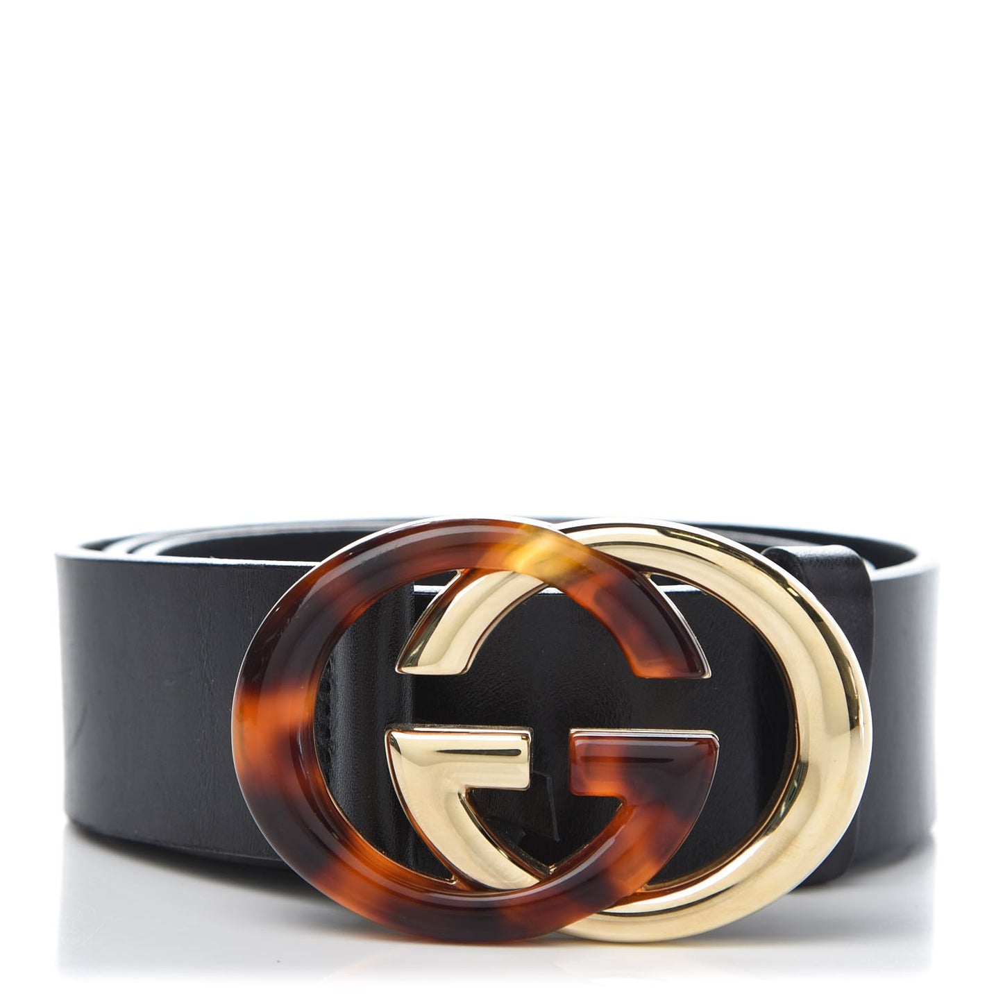 Calfskin Tortoise Gold Interlocking G Belt 85 34 Black