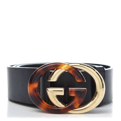 Gucci Calfskin Tortoise Gold Interlocking G Belt 85 34 Black 1 of 7