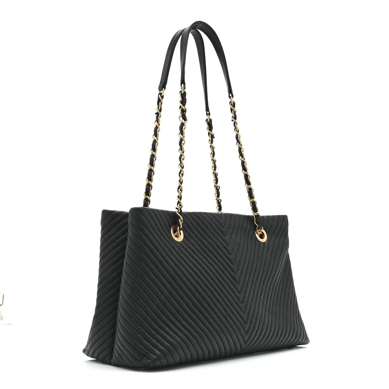Chanel Wrinkled Lambskin Chevron Quilted Surpique Tote Black 3 of 10