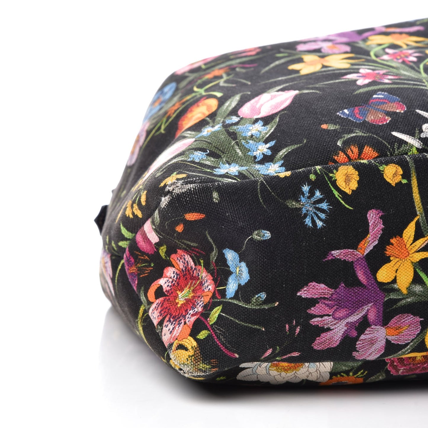 Canvas Flora Floral Large Horsebit Chain Hobo Black