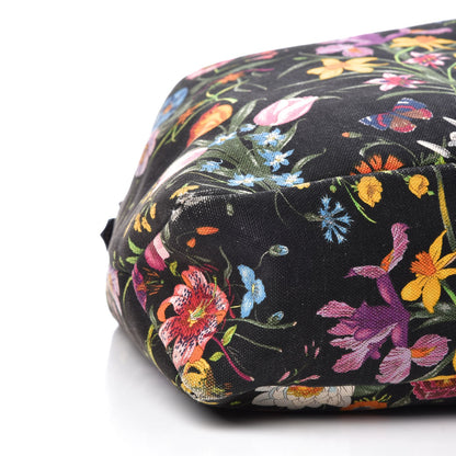 Gucci Canvas Flora Floral Large Horsebit Chain Hobo Black 10 of 11