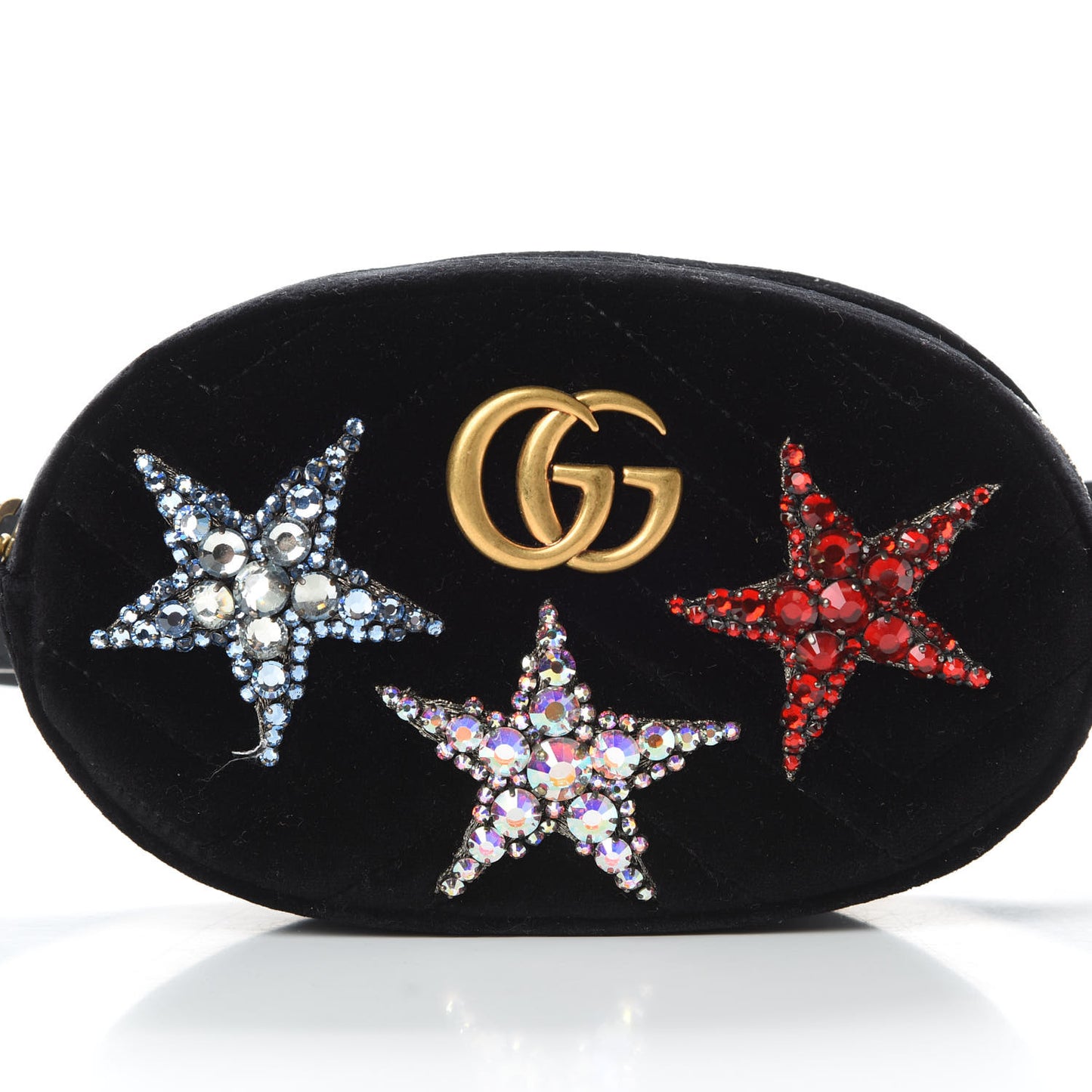 Velvet Matelasse Crystal Star GG Marmont Belt Bag 85 34 Black
