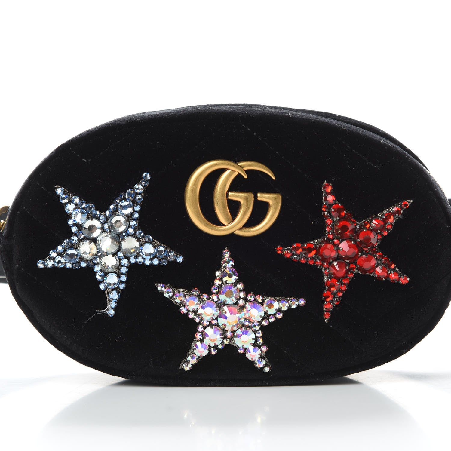 Gucci Velvet Matelasse Crystal Star GG Marmont Belt Bag 85 34 Black 8 of 10
