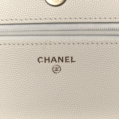 Chanel Caviar Quilted Striated CC Wallet on Chain WOC White 6 of 12