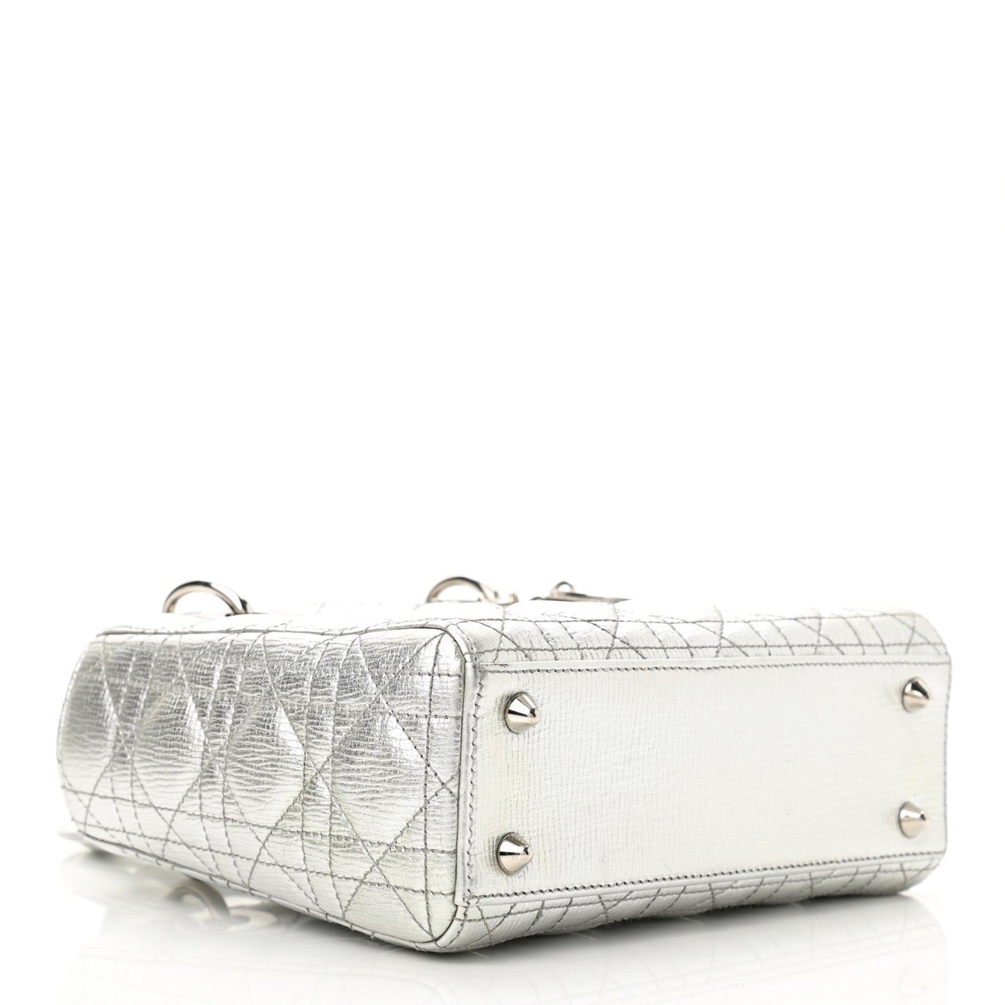Metallic Grained Calfskin Cannage Small Lucky Badges My Lady Dior Silver