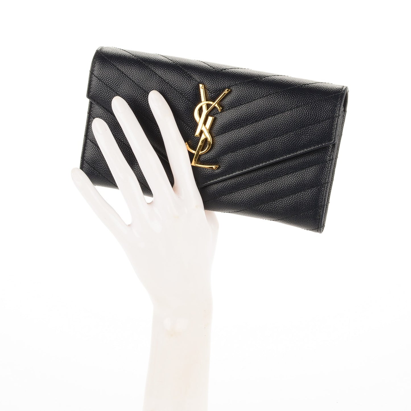 Grain De Poudre Matelasse Chevron Monogram Flap Wallet Navy