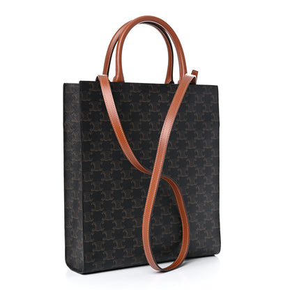Celine Triomphe Canvas Calfskin Small Vertical Cabas Tan 3 of 9