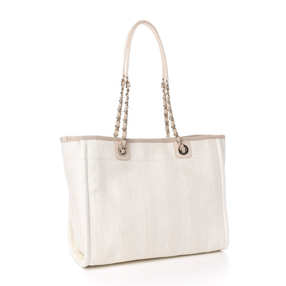 Chanel Straw Raffia Calfskin Striped Small Deauville Tote Beige 3 of 11