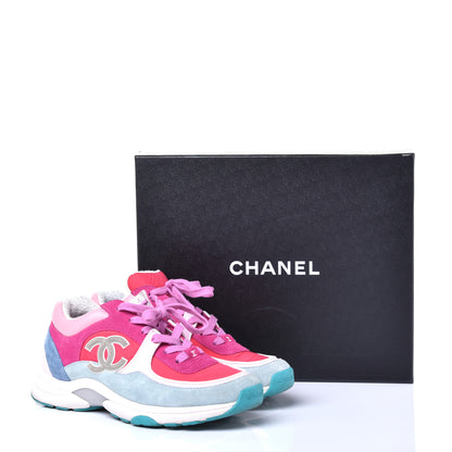 Chanel Nylon Lambskin Suede Calfskin CC Sneakers 38.5 Fuchsia Pink 9 of 9