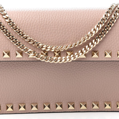 Valentino Garavani Pebbled Calfskin Rockstud Flap Wallet On Chain Poudre 7 of 9
