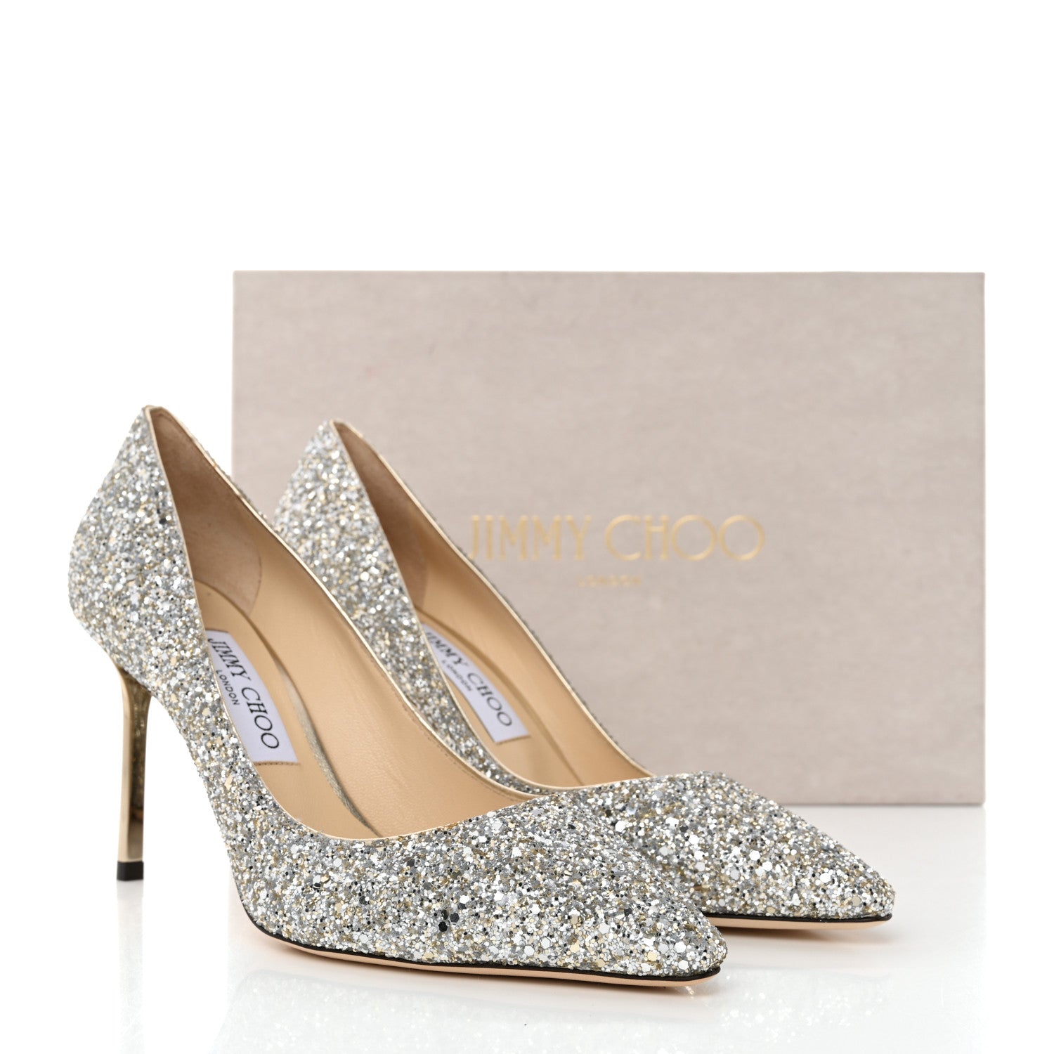 Jimmy Choo Glitter Pointy Toe Romy 85 Pumps 38 Champagne 8 of 8