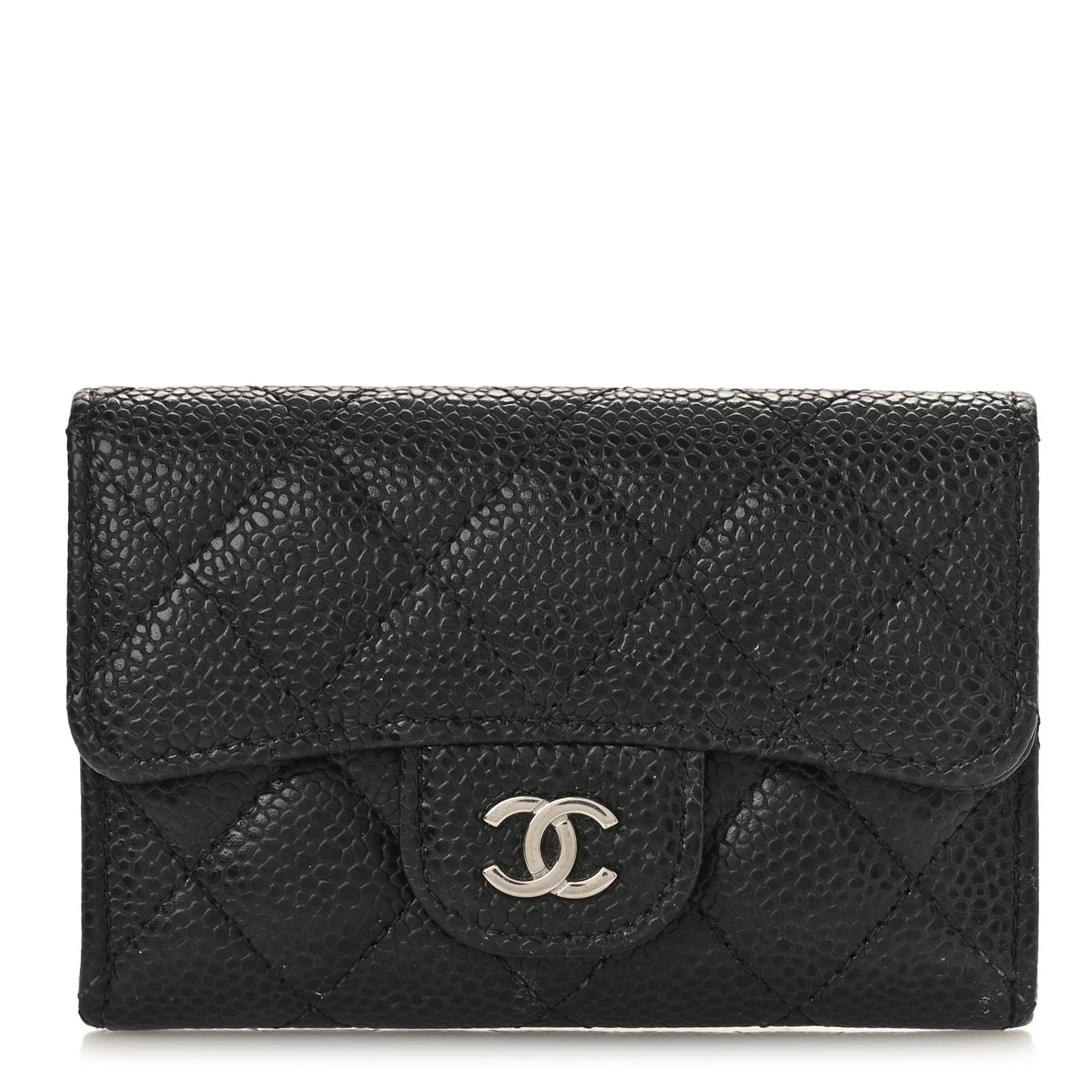Caviar Quilted Flap Card Holder Wallet Black