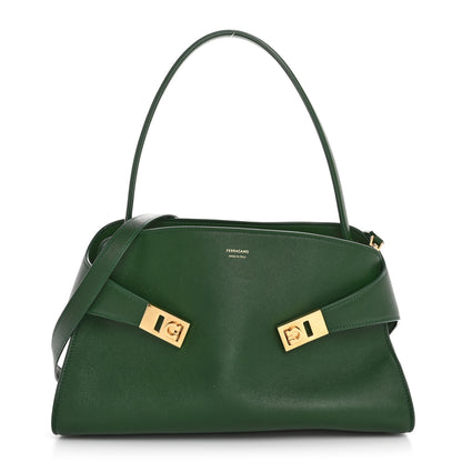 Salvatore Ferragamo Calfskin Medium Hug Soft Shoulder Bag Forest Green 1 of 11