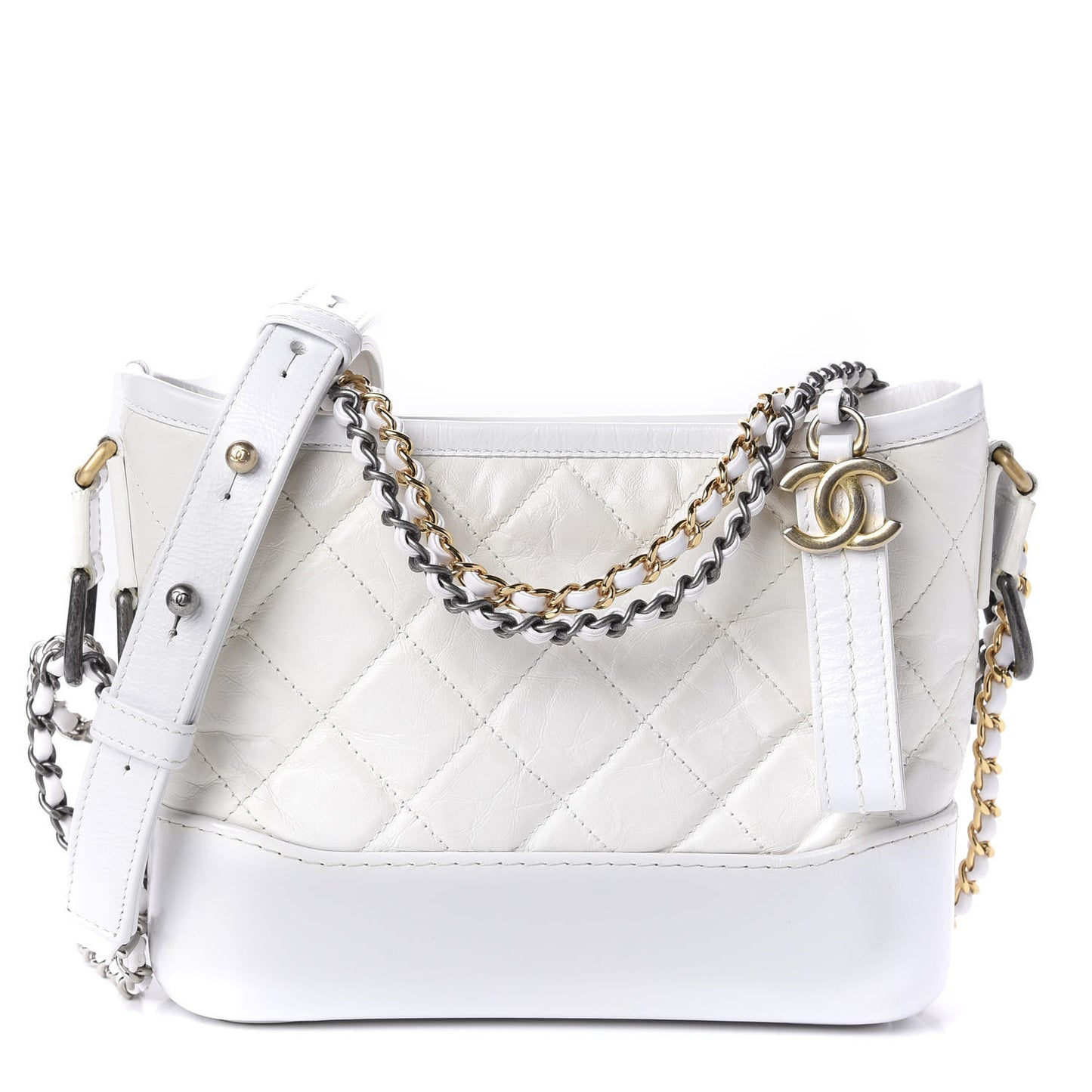 Aged Calfskin Quilted Small Gabrielle Hobo White