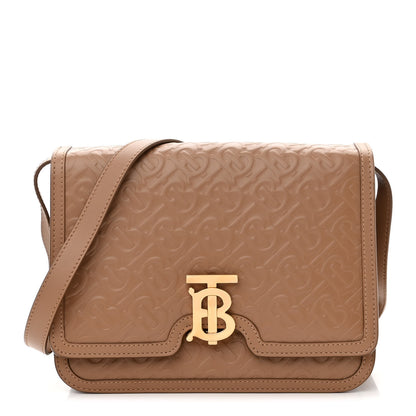 Burberry Calfskin Monogram Embossed Medium TB Bag Light Camel 1 of 10
