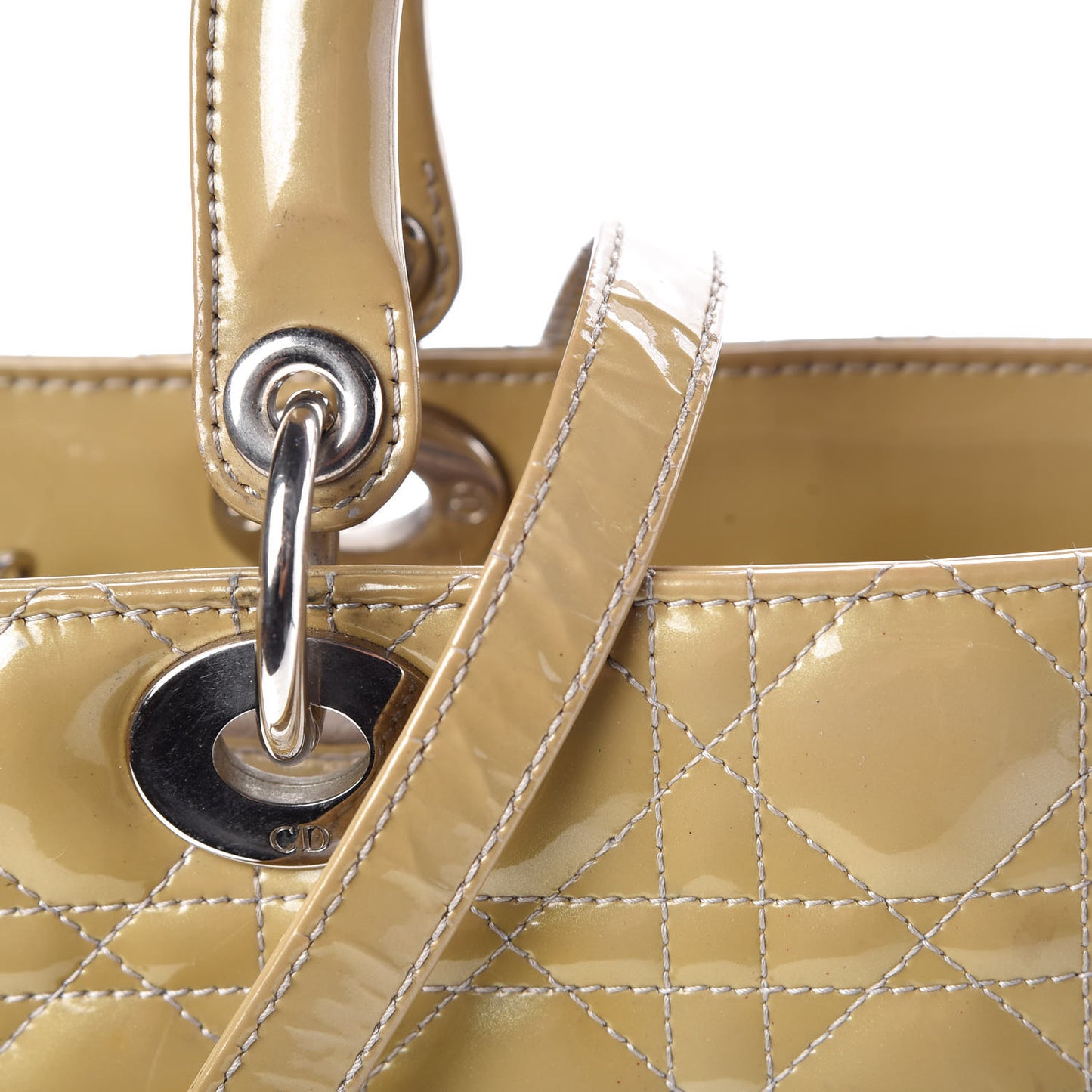 Patent Cannage Large Lady Dior Beige