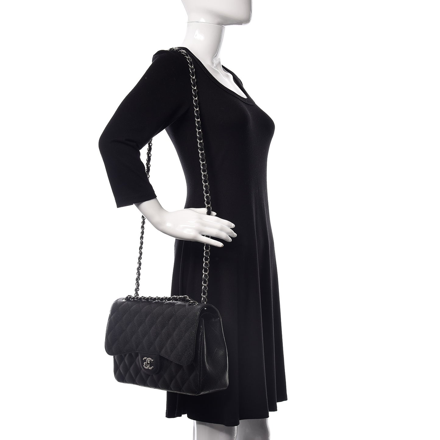 Caviar Quilted Jumbo Double Flap Black